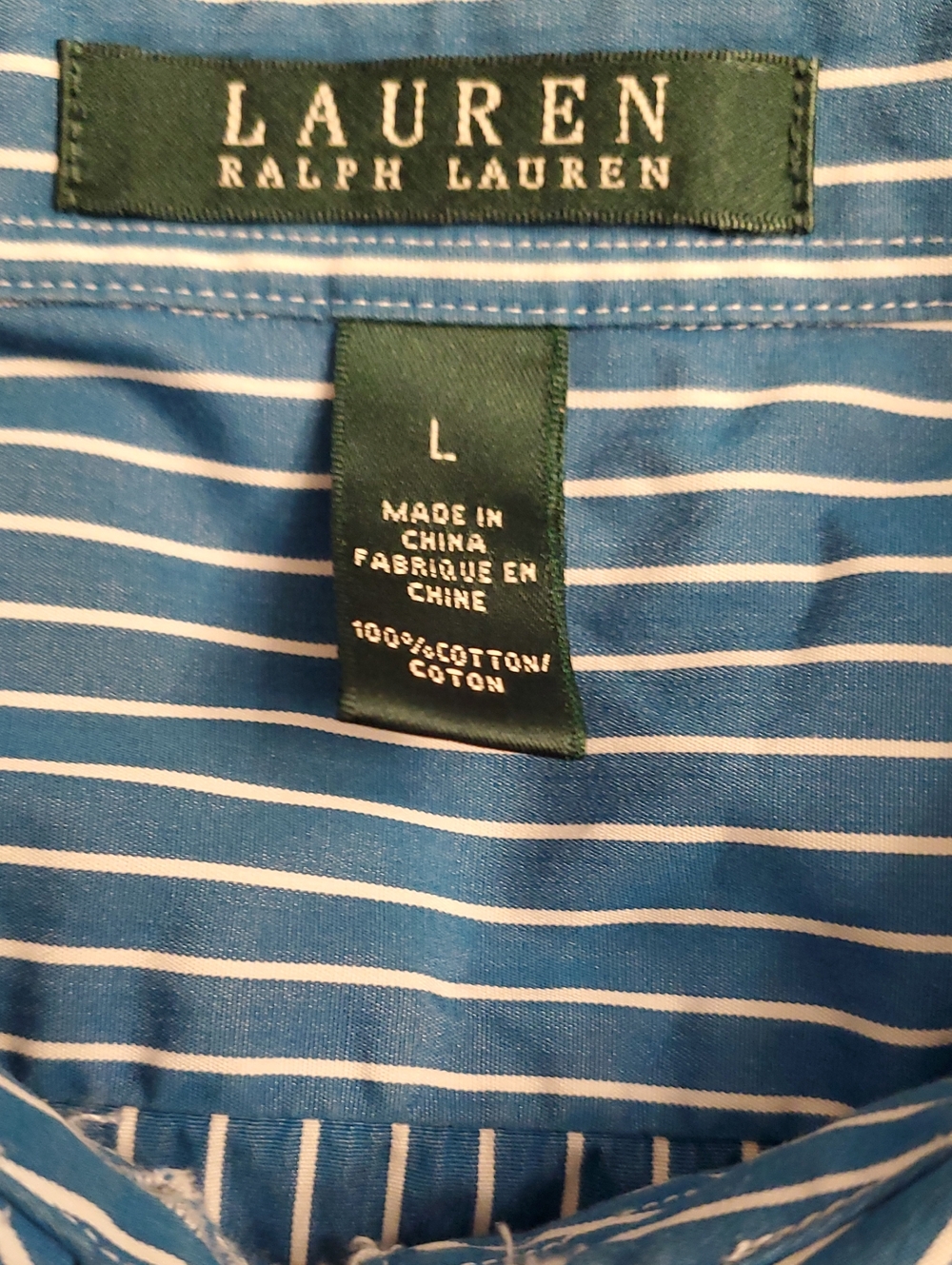 Lauren Ralph Lauren Blue and White Striped Ruffled Front Poet Shirt, Size Large - Picture 4 of 7